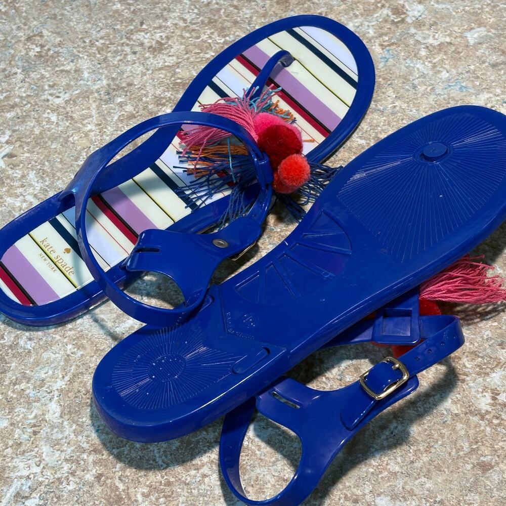 Kate Spade Yellowstone Jelly Pom Pom Tassel Colorful Bright Fun Flats Sandals 10 - Picture 5 of 12
